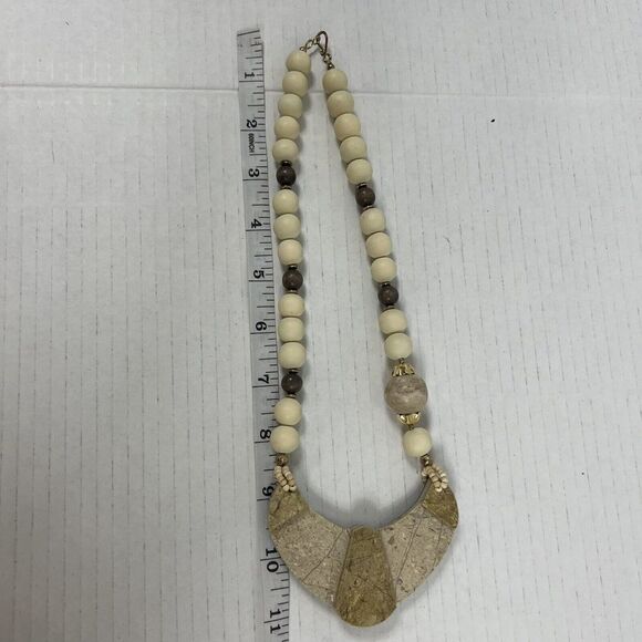 Handmade ~20" Quartz Granite Stone Gold Tone Statement Necklace And Earrings Vtg - Picture 9 of 14